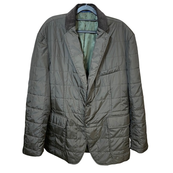 Chaps Quilted Olive Green Corduroy Collar Sport Coat Fall Blazer Jacket Mens 46R